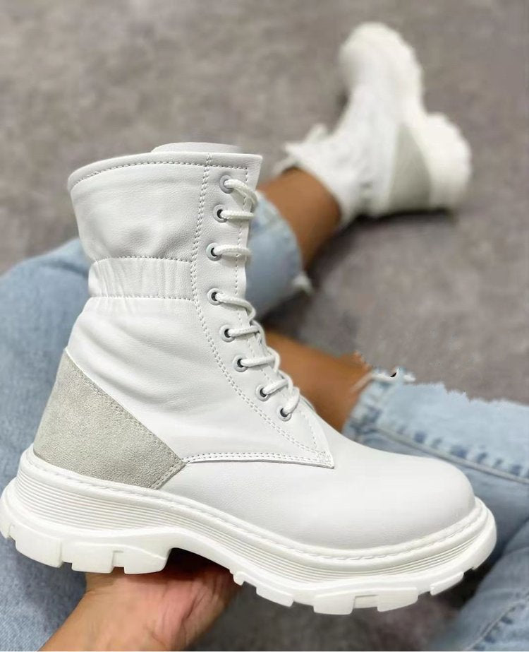 Winter Solid Color Mid-tube Viscose Martin Boots for Women