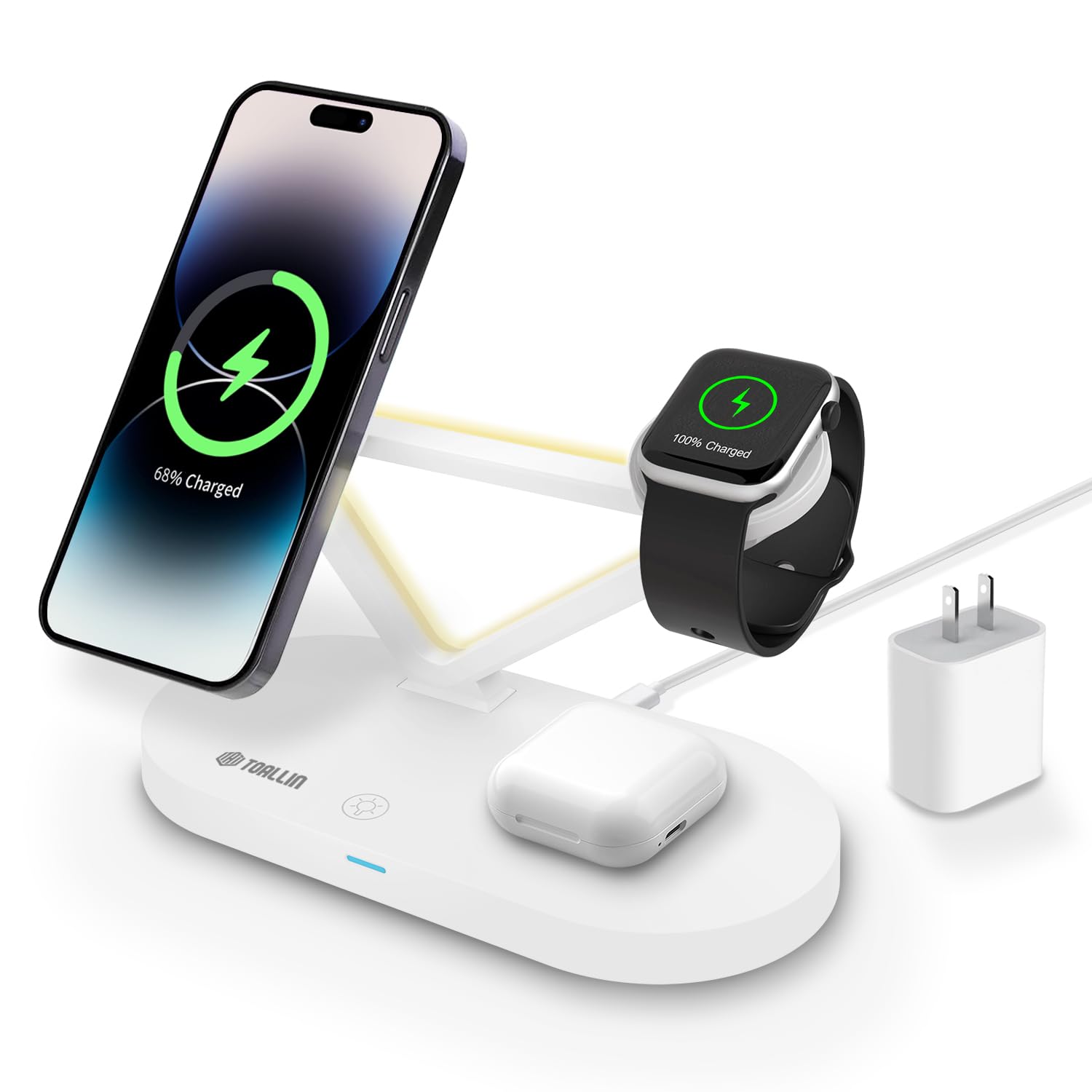 TOALLIN 5-in-1 Magnetic Wireless Charging Station with Night Light Wireless Charger for iPhone12 13 14 15 Pro Max & Airpods & iWatch Series Fast Charging Stand Dock for Apple Multiple Devices