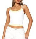 Women Double Layered Tank Tops Spaghetti Strap Yoga Workout Tops Camis Casual Going Out Cropped Top(Double White,S)