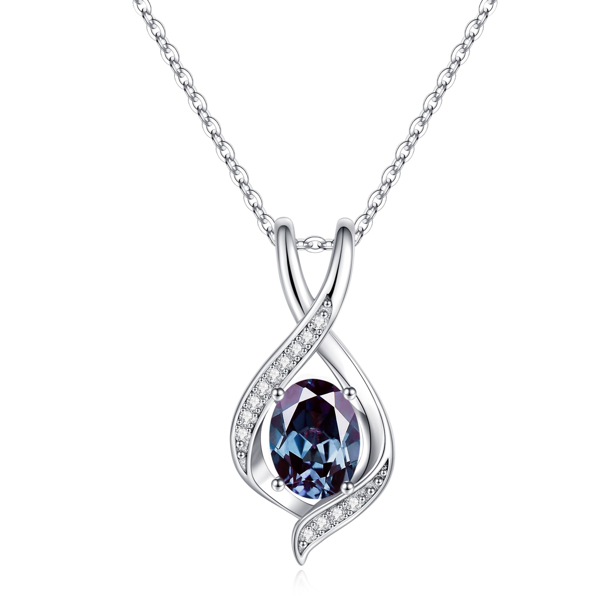 SMILEST June Birthstone Necklaces for Women, Sterling Silver Simulate Alexandrite Necklace June Birthstone Charms Necklace Anniversary Birthday Gifts for Wife Mom