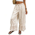 Women Bloomers Pants Y2K Flare Lace Trim Vintage Pantaloons Cute Ruffled Pumpkin Pants Capri Pajama Bottoms (APRICOT, L)