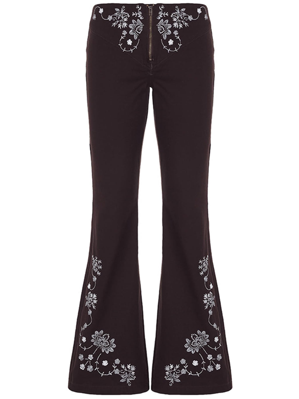 Women Bell Bottom Jeans Stretchy Flare Mid Rise Embroidery Vintage Zipper Denim Pants 90s Outfits Y2k Clothes Brown