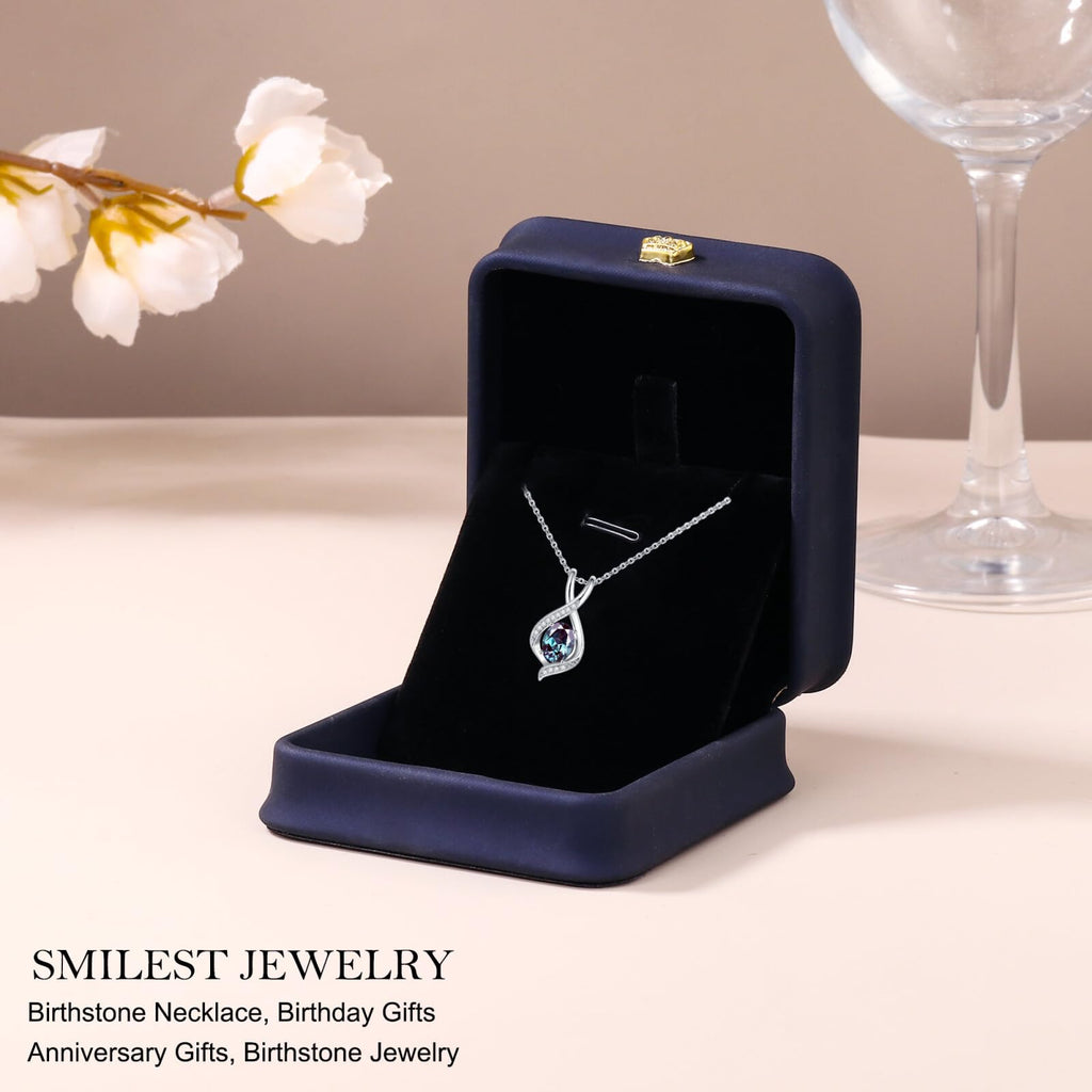 SMILEST June Birthstone Necklaces for Women, Sterling Silver Simulate Alexandrite Necklace June Birthstone Charms Necklace Anniversary Birthday Gifts for Wife Mom