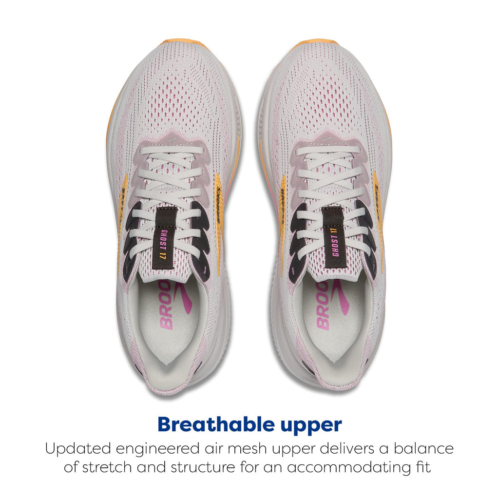 Brooks Women’s Ghost 17 Neutral Running Shoe - Oyster/Apricot/Pink - 8 Medium