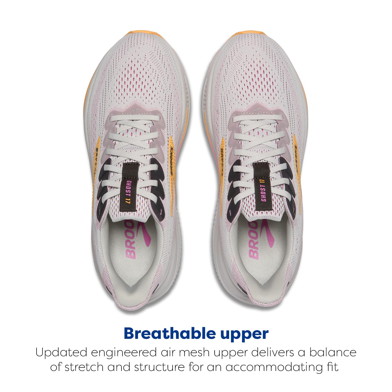 Brooks Women’s Ghost 17 Neutral Running Shoe - Oyster/Apricot/Pink - 8 Medium