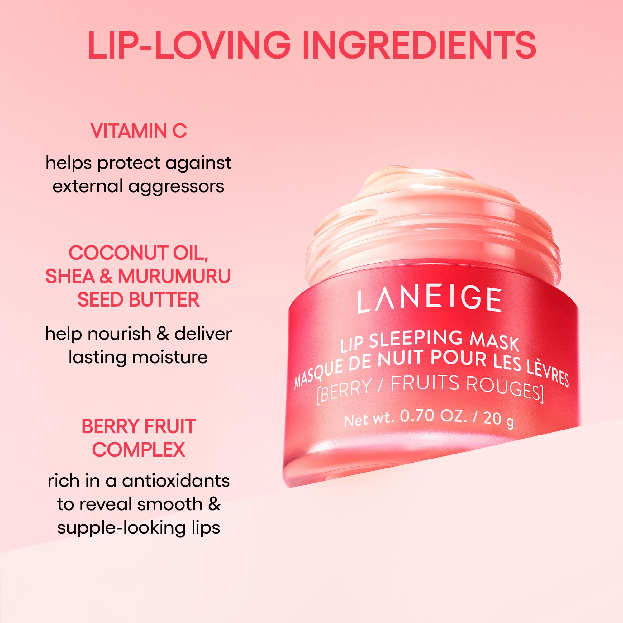 LANEIGE Lip Sleeping Mask, Gummy Bear: Nourishing Overnight Lip Treatment with Vitamin C, Shea & Murumuru Butter for Hydrating Dry, Flaky Lips