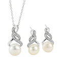 Real Diamond Sterling Silver Pearl Necklace and Earring Set | Hypoallergenic Real Cultured Freshwater Pearl Jewelry Set with 18 Inch Silver Chain | Diamond Bridal Bridesmaid Set for Women with Gift Box by MAX + STONE