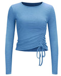 Long Sleeve Workout Tops for Women Side Ruched(Blue,L)