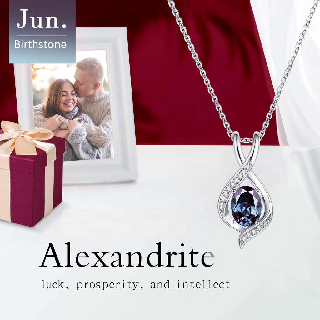 SMILEST June Birthstone Necklaces for Women, Sterling Silver Simulate Alexandrite Necklace June Birthstone Charms Necklace Anniversary Birthday Gifts for Wife Mom