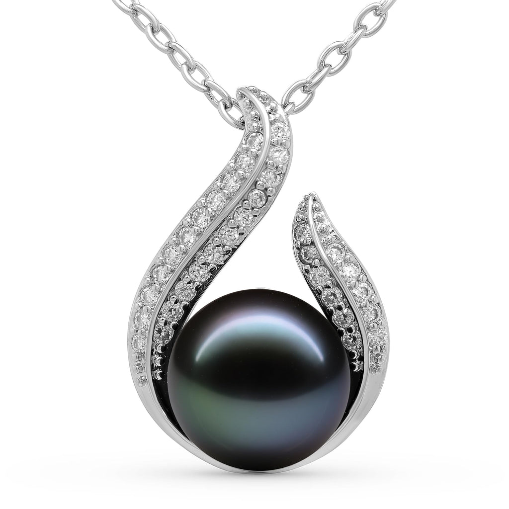 TRYNDI Real Tahitian Black Pearl Necklace Gifts for Women - Larger 11-12mm Luxury Pearl, Mothers Day Gifts For Wife - Christmas Valentines Soulmate Necklace For Women (Black Pearl Hook)