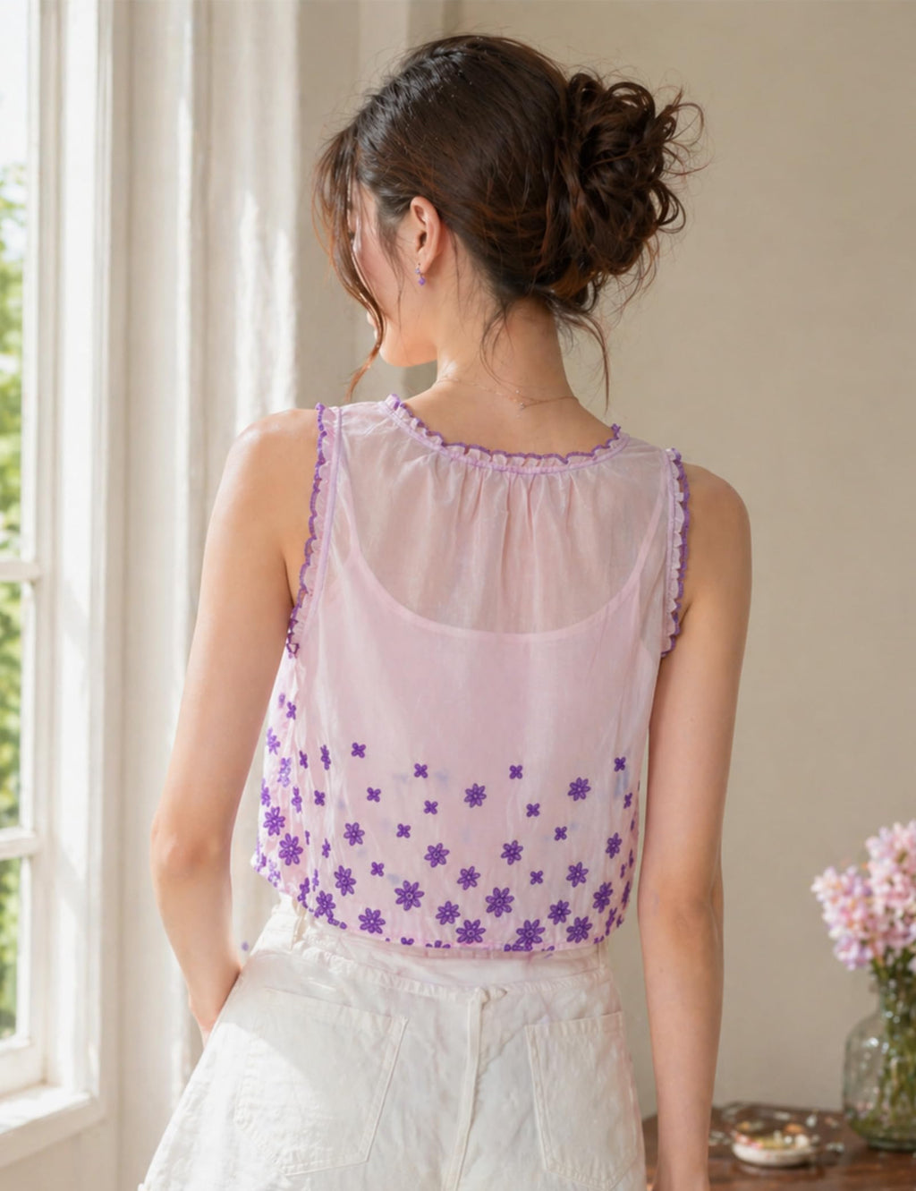 Womens Summer Boho Embroidered Tops People Free Tank Dupes Tops Button Down Cami Beach Vacation Flowy Vest Sleeveless Blouses Crop Top Purple