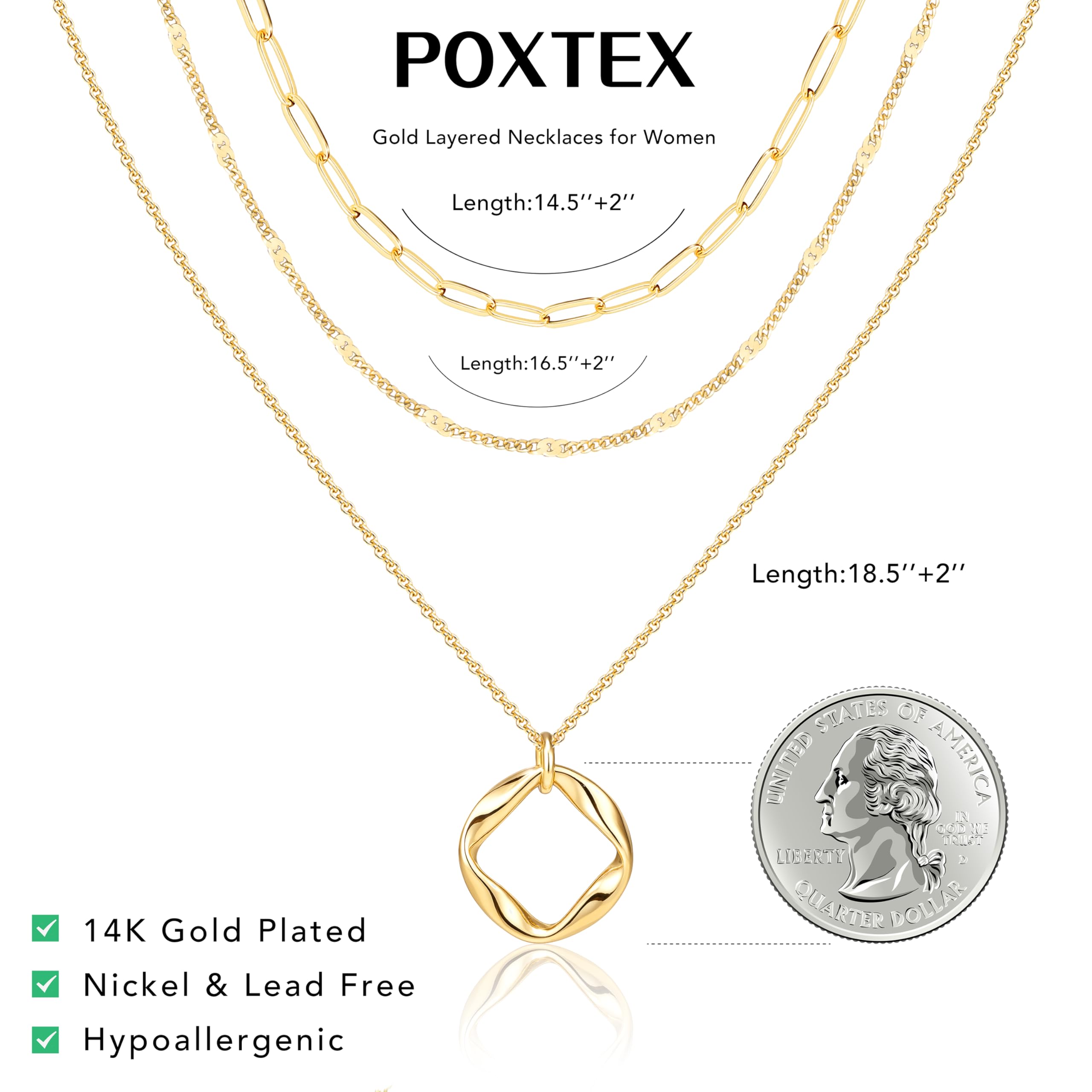 Layered Gold Necklaces for Women,14k Gold Plated Dainty Stackable Choker Necklaces for Women Trendy Layering Geometric Pendant Paperclip Dot Chain Necklace Set Jewelry Set Gifts