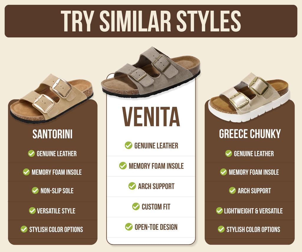 Project Cloud 100% Genuine Leather Flat Sandals For Women 2026 Cork Footbed Womens Sandals with Memory Foam and arch support Vacation Essentials Slides for Women Footwear (Venita, greysu, 11)