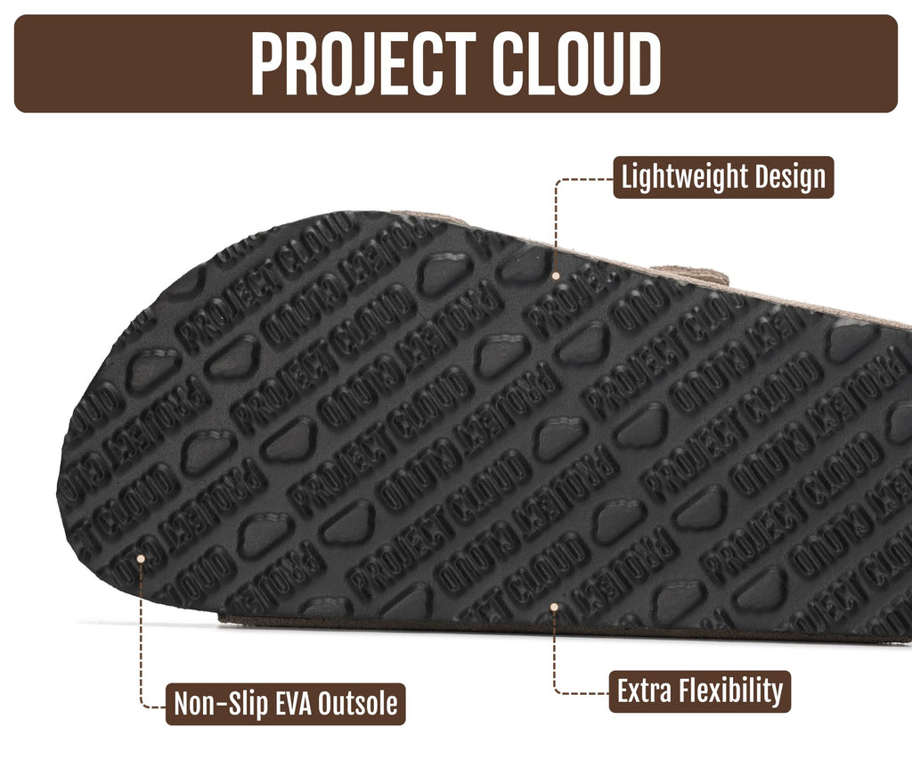 Project Cloud 100% Genuine Leather Flat Sandals For Women 2026 Cork Footbed Womens Sandals with Memory Foam and arch support Vacation Essentials Slides for Women Footwear (Venita, greysu, 11)