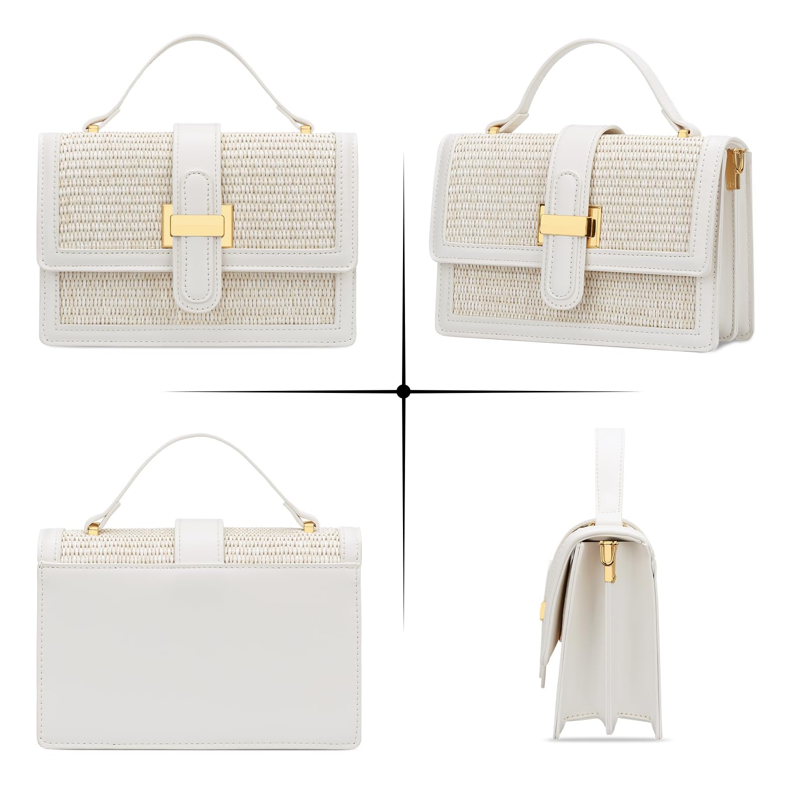 KKXIU Top Handle Straw Purse for Women, Summer Straw Crossbody Bag, Handbag Shoulder Clutch Beach Vacation Bag (A-White)