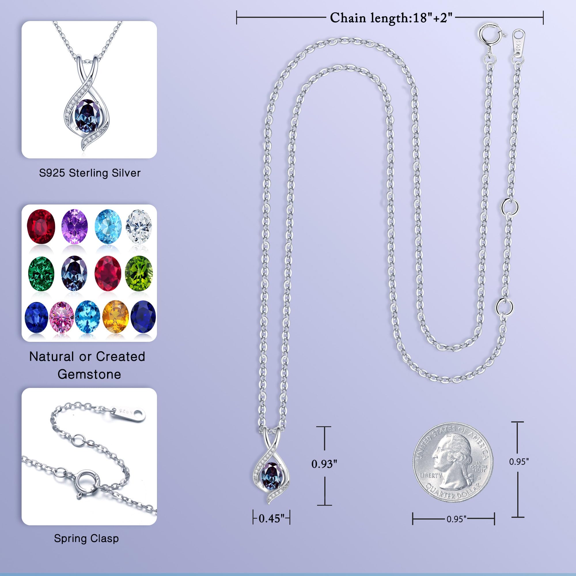 SMILEST June Birthstone Necklaces for Women, Sterling Silver Simulate Alexandrite Necklace June Birthstone Charms Necklace Anniversary Birthday Gifts for Wife Mom