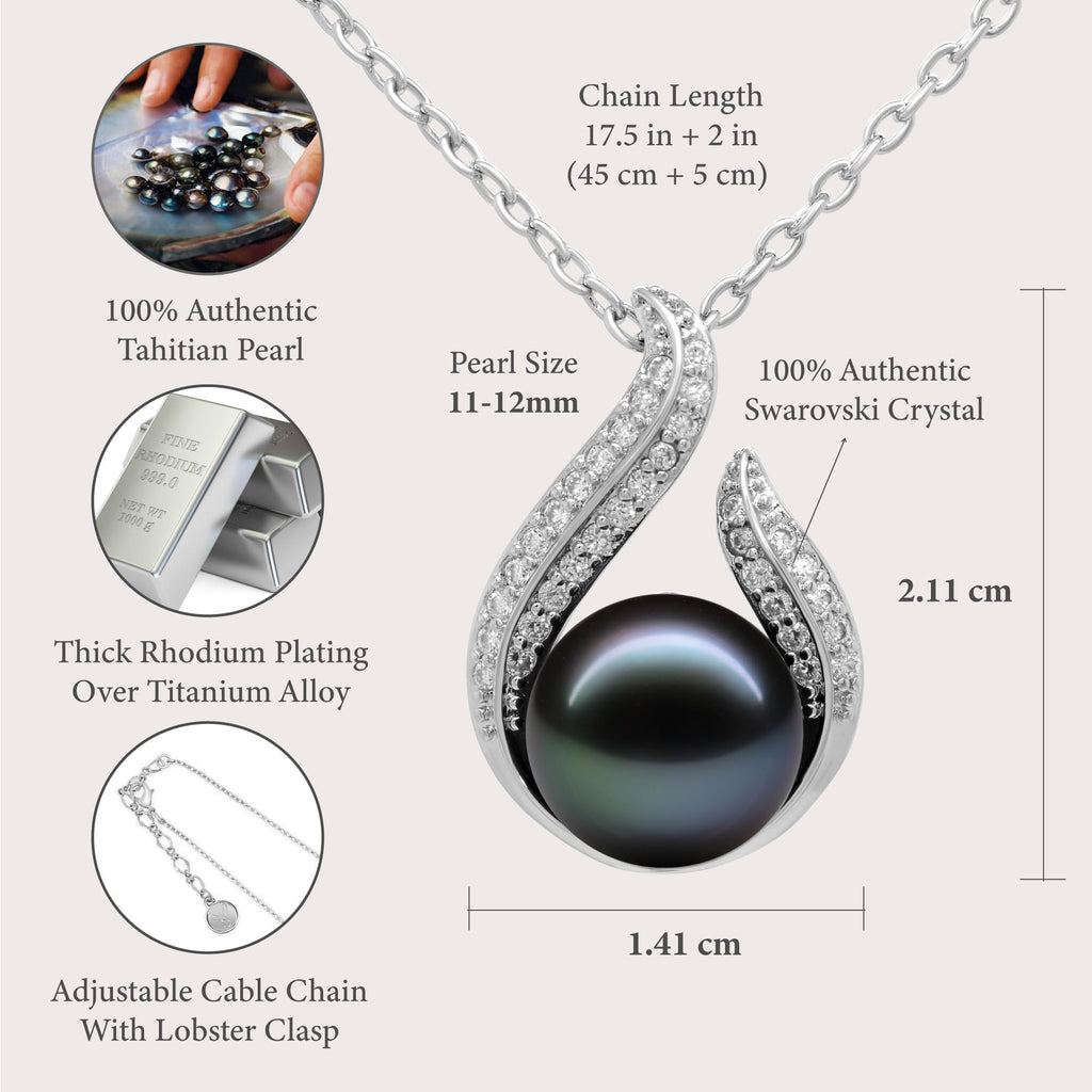 TRYNDI Real Tahitian Black Pearl Necklace Gifts for Women - Larger 11-12mm Luxury Pearl, Mothers Day Gifts For Wife - Christmas Valentines Soulmate Necklace For Women (Black Pearl Hook)