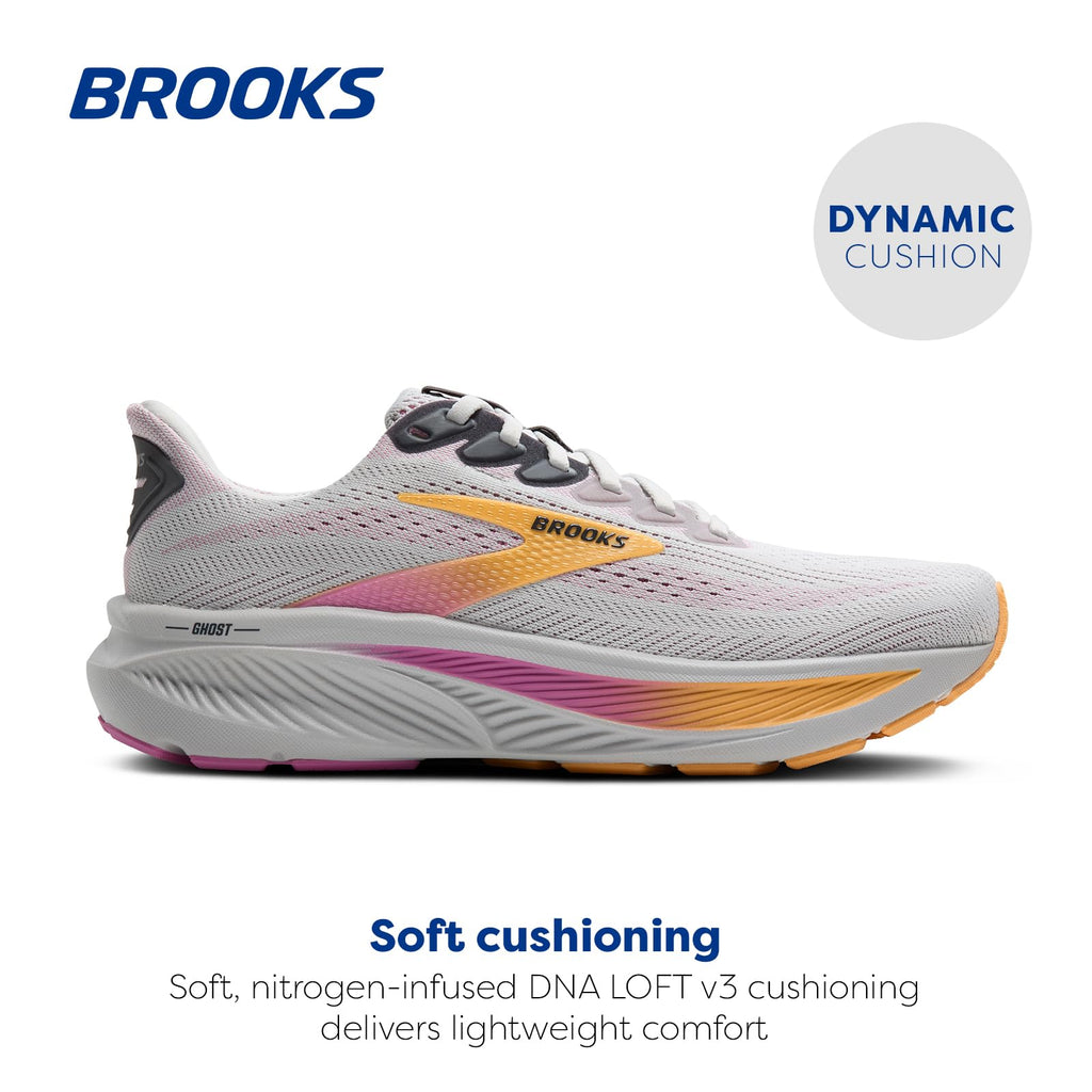 Brooks Women’s Ghost 17 Neutral Running Shoe - Oyster/Apricot/Pink - 8 Medium
