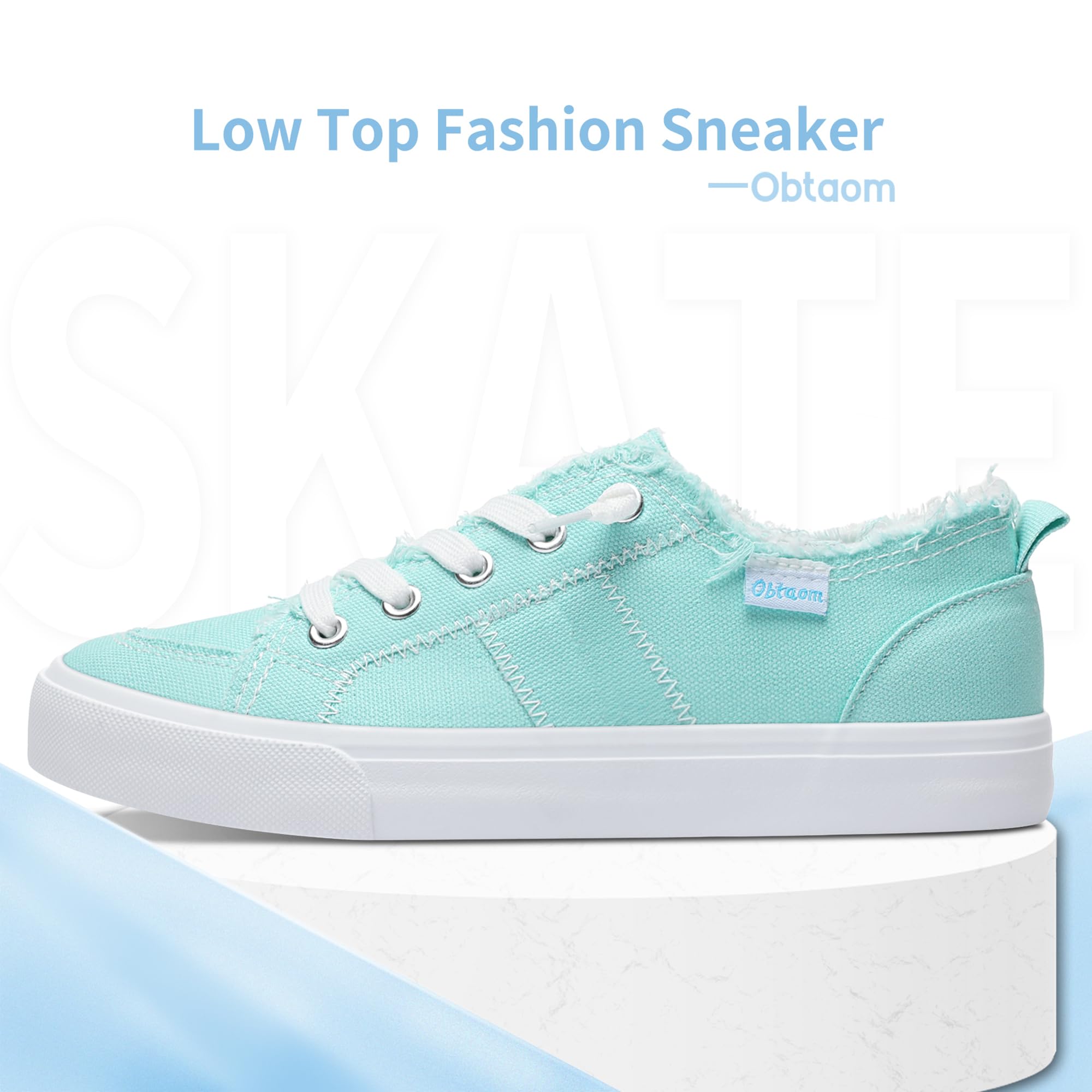 Obtaom Women's Play Fashion Sneaker Comfortable Canvas Slip on Shoes Washed Canvas Flats（Light Green，US8）