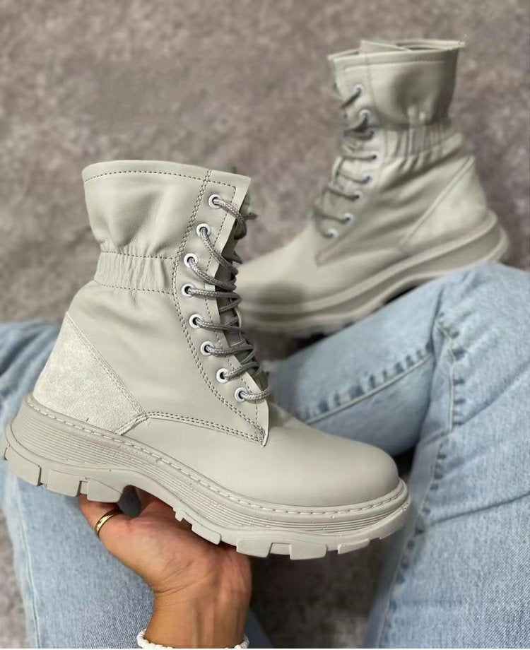 Winter Solid Color Mid-tube Viscose Martin Boots for Women