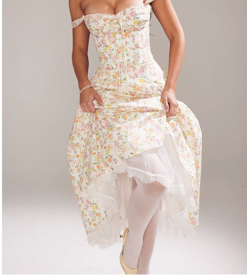 Valentina Lace Bustier Dress with Floral Print (One Piece)
