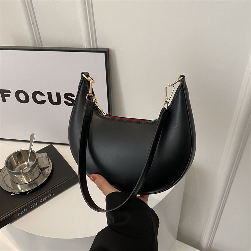 Niche Crescent Textured Shoulder Bag for Women