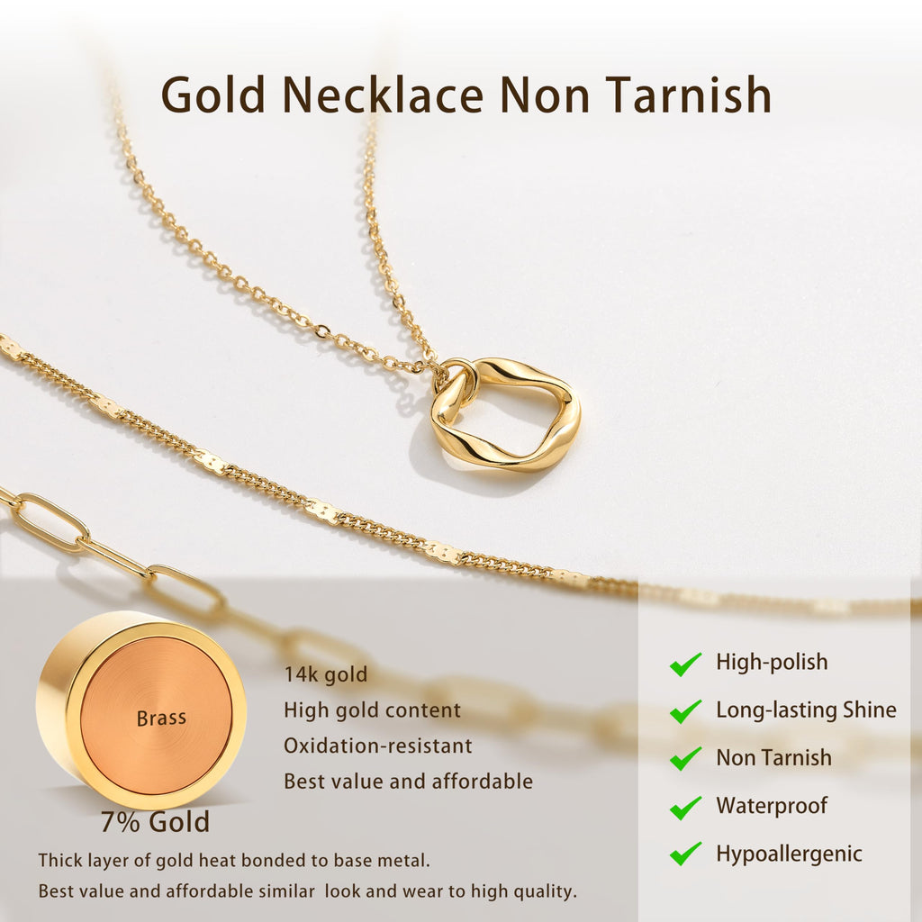 Layered Gold Necklaces for Women,14k Gold Plated Dainty Stackable Choker Necklaces for Women Trendy Layering Geometric Pendant Paperclip Dot Chain Necklace Set Jewelry Set Gifts