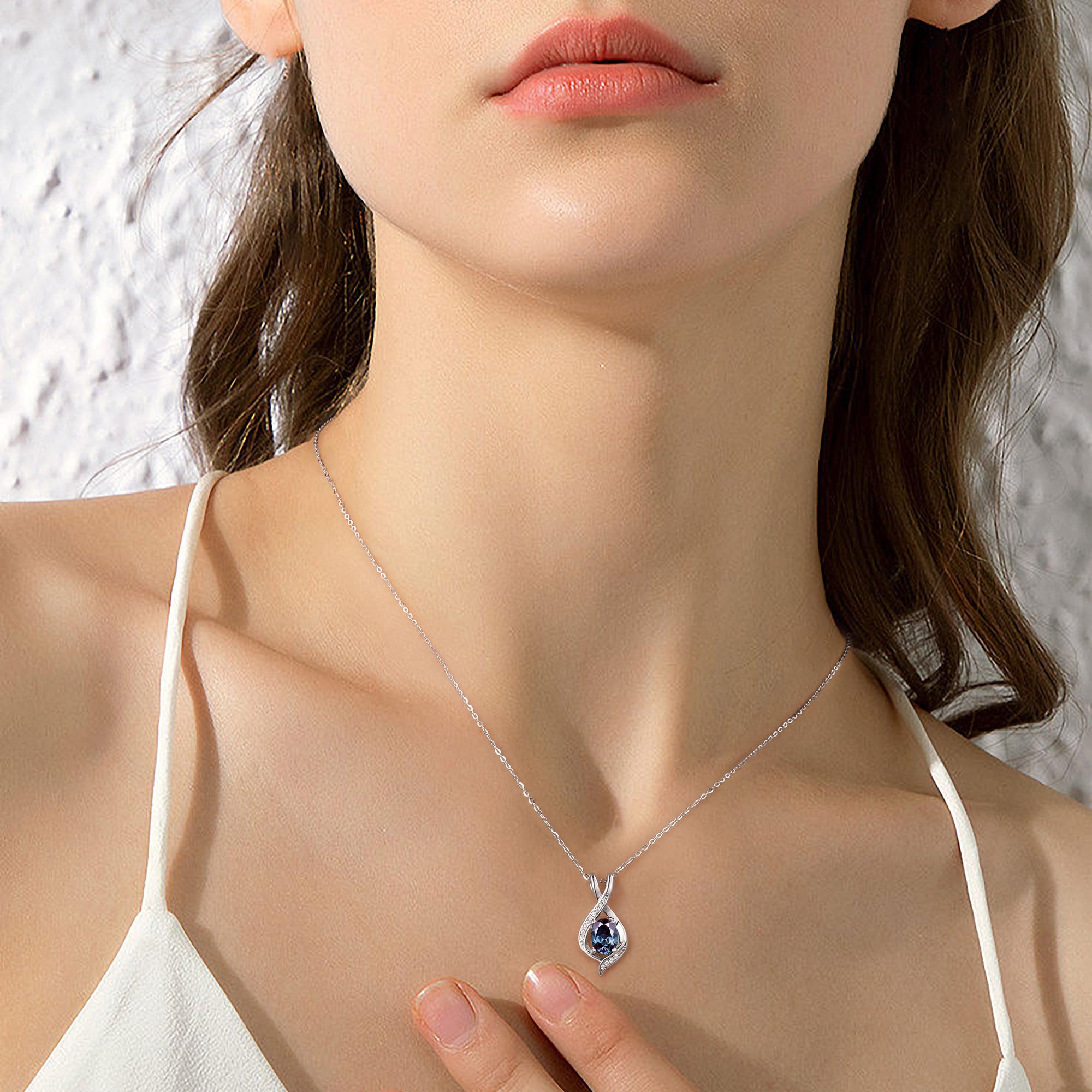SMILEST June Birthstone Necklaces for Women, Sterling Silver Simulate Alexandrite Necklace June Birthstone Charms Necklace Anniversary Birthday Gifts for Wife Mom