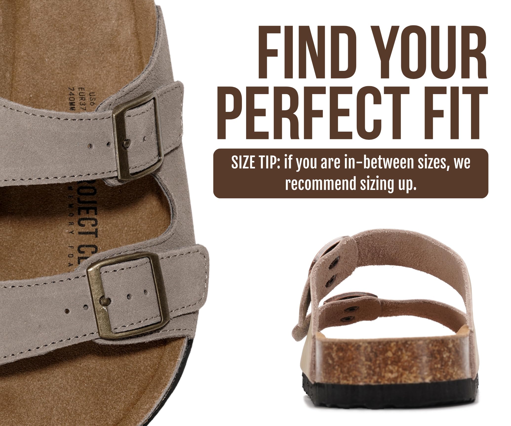 Project Cloud 100% Genuine Leather Flat Sandals For Women 2026 Cork Footbed Womens Sandals with Memory Foam and arch support Vacation Essentials Slides for Women Footwear (Venita, greysu, 11)