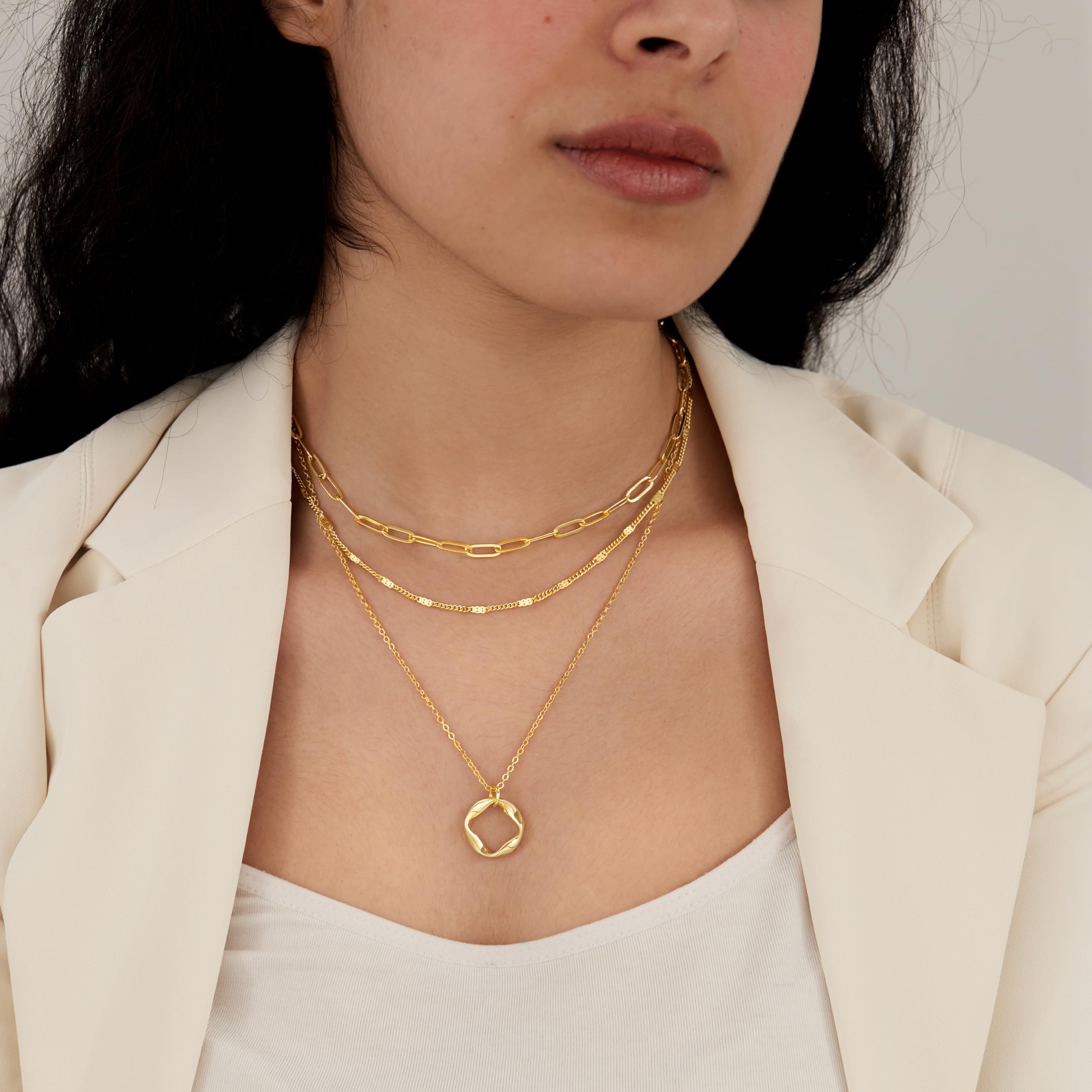 Layered Gold Necklaces for Women,14k Gold Plated Dainty Stackable Choker Necklaces for Women Trendy Layering Geometric Pendant Paperclip Dot Chain Necklace Set Jewelry Set Gifts