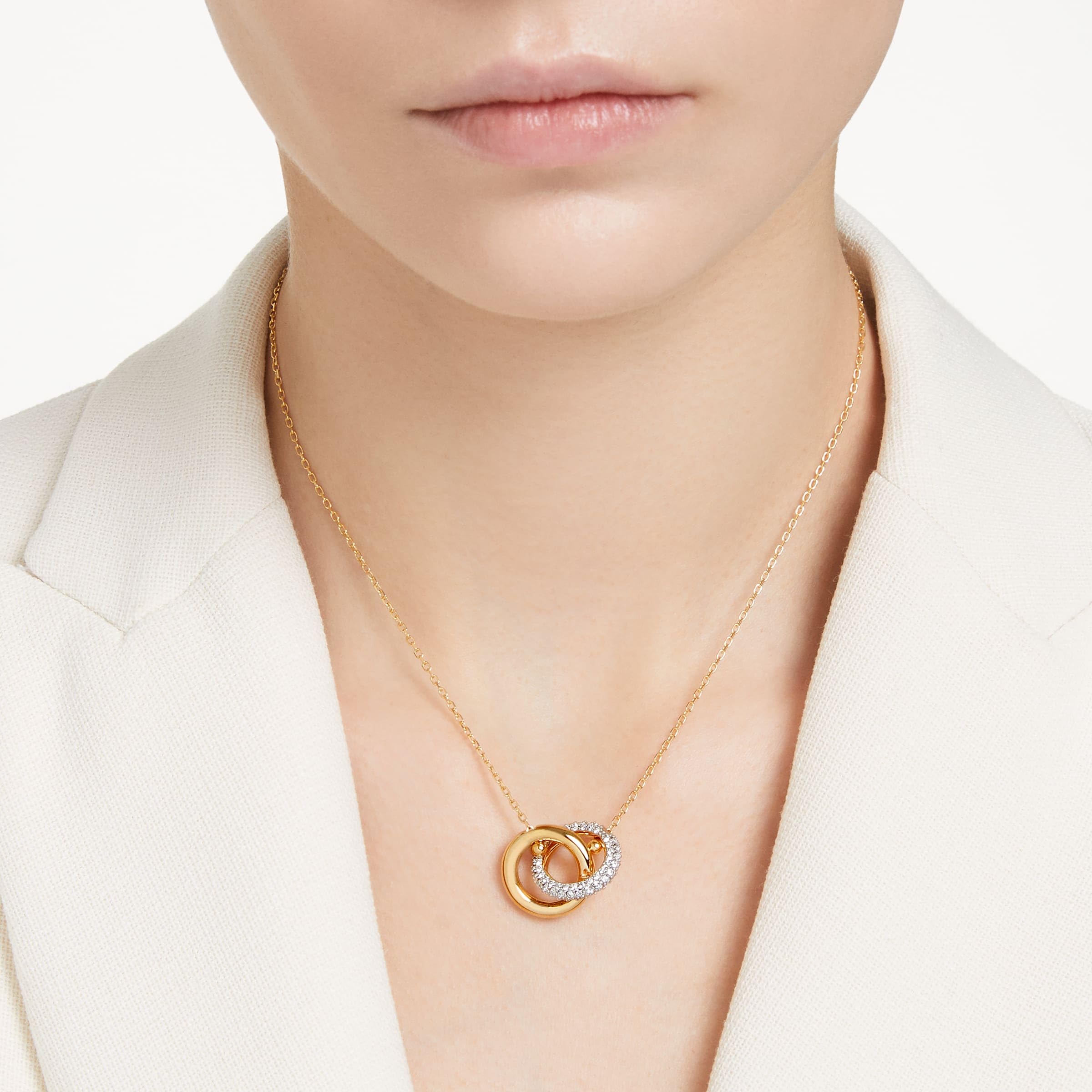 Swarovski Dextera Pendant, Interlocking loop, Clear, Gold-tone Finish