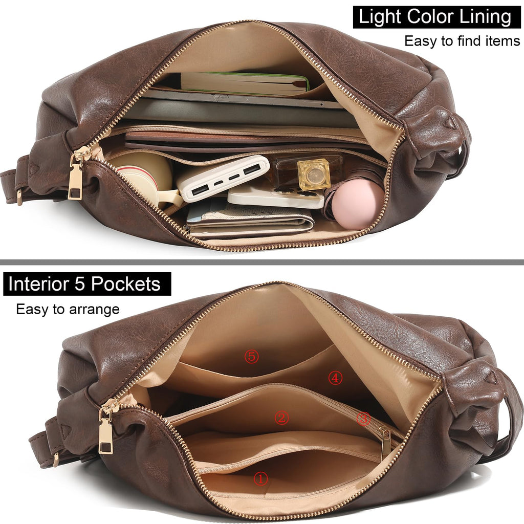 NIUEIMEE ZHOU Hobo Bags for Women Foldable Vegan Leather Shoulder Handbag Slouchy Tote Crossbody Purses