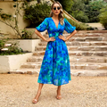 V-Neck Printed Slim-Fit Beach Maxi Dress