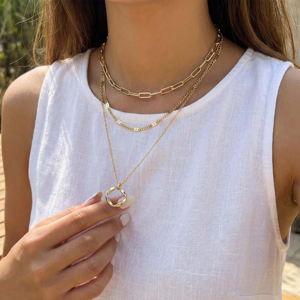 Layered Gold Necklaces for Women,14k Gold Plated Dainty Stackable Choker Necklaces for Women Trendy Layering Geometric Pendant Paperclip Dot Chain Necklace Set Jewelry Set Gifts