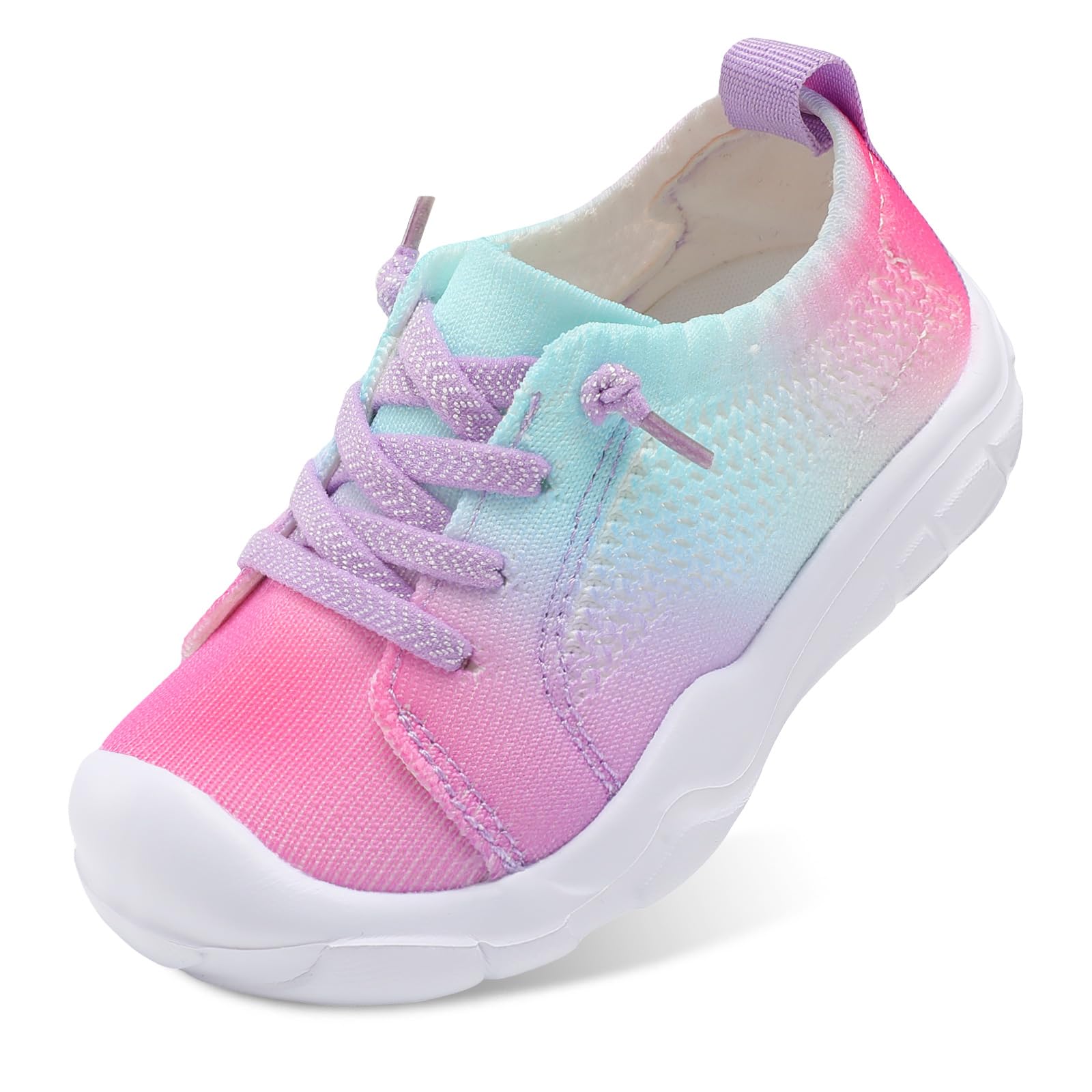 LeIsfIt Toddler Shoes Boys Girls Wide Shoes Breathable Barefoot Shoes Kids Sneakers Lightweight Walking Tennis Shoes Slip On Shoes Rainbow Blue 6 Toddler