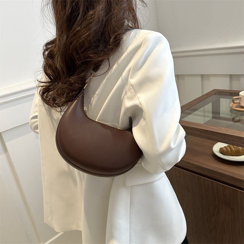 Niche Crescent Textured Shoulder Bag for Women