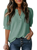 Dokotoo V-Neck Hollow Lace Blouse – Mist Green