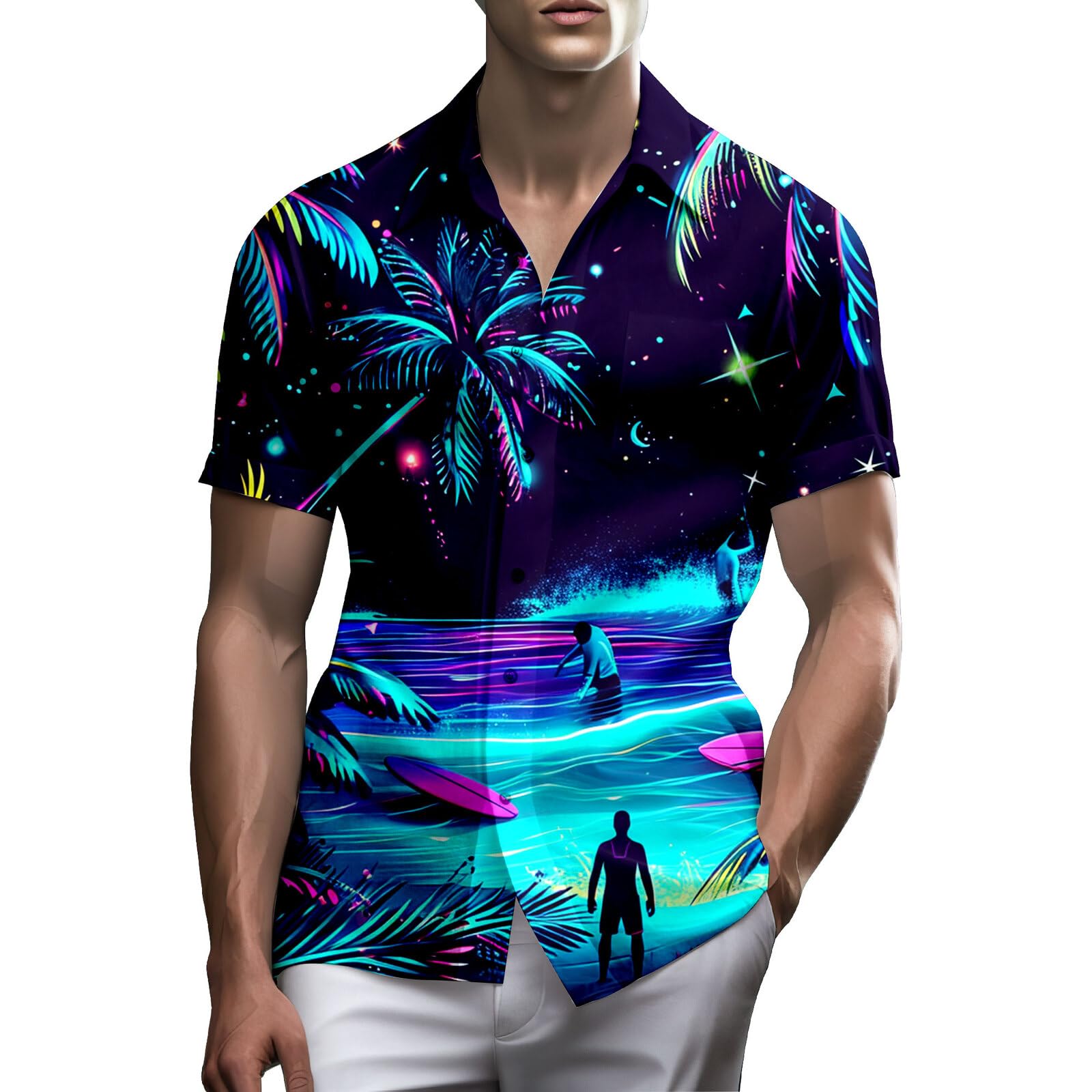 Men's 80s Hawaiian Button-Up Shirt